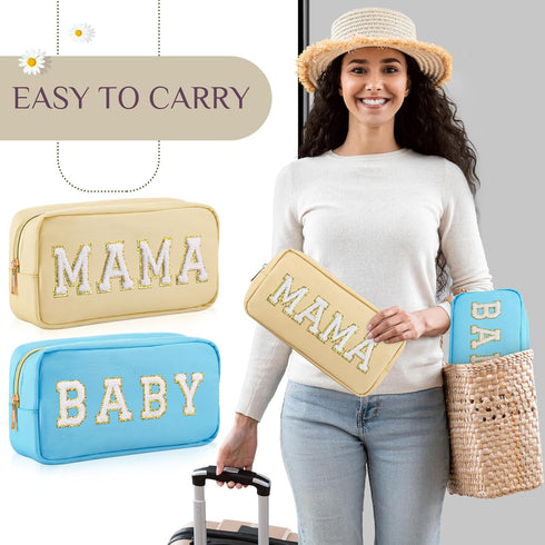 Sanwuta 2 Pieces Nylon Cosmetic Bag Chenille Letter Makeup Bag Pouch Zipper Travel Toiletries Pouch Preppy Patch Cosmetic Travel Toiletry Bag for ...