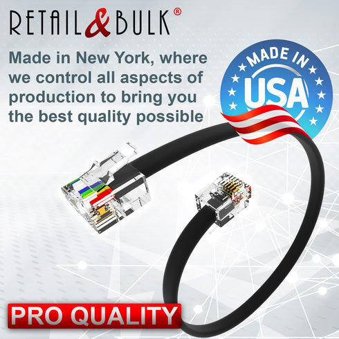 (2 Pack) 6 Inch Telephone Cord, Professional Grade Made in USA, 6P4C Male RJ11 Plugs with 50 Micron Gold Contacts, Pure Copper Wire Phone Line Cab...