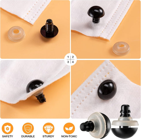 Safety Eyes and Noses, Plastic Craft Eyes and Teddy Bear Nose for Amigurumi with Washers?Crochet and Tweezers for Doll Making Supplies...