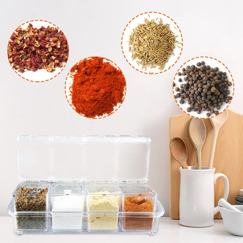 Clear Seasoning Rack Spice Pots-4 Pieces Clear Seasoning Storage Container for Spice Salt Sugar Cruet.Acrylic Seasoning Box, Cruet with Cover and ...