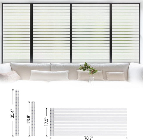 Viseeko Window Privacy Film:Stripe Frosted Glass Windows Films Non-Adhesive Blinds Vinyl for Door Cover Privacy Static Cling Home Office UV Protec...