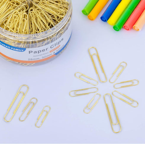 Paper Clips, 500 PCS Paper Clips Assorted Sizes, Gold Paper Clip, Small, Medium and Large Paper Clips...