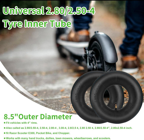 2.80/2.50-4" Replacement Tire Inner Tubes, 2 Pack Heavy Duty 2.80 2.50-4/280/250-4 Inner Tube with Bent Valve for Scooters, Hand Trucks, Wheelbarr...