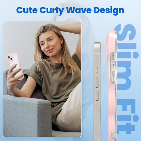 ZCDAYE Cute Curly Wave Case for iPhone 13, iPhone 13 (6.1 inch) Phone Case Compatible with Magsafe, Transparent Slim Shockproof Non-Slip Cover for...