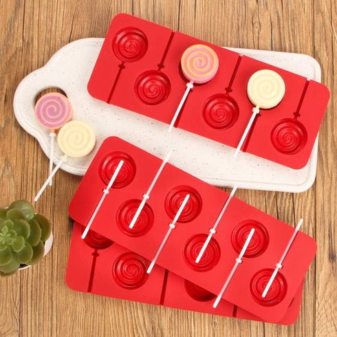 Webake Lollipop Mold With Sticks 3 Pack Sucker Molds Chocolate Hard Candy Molds Silicone 6 Cavity Swirl Lollypop...