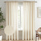 Melodieux Beige Semi Sheer Curtains 84 Inches Long for Living Room, Bedroom Linen Look Farmhouse Rod Pocket Shiny Sheer Curtain Drapes Light Filte...
