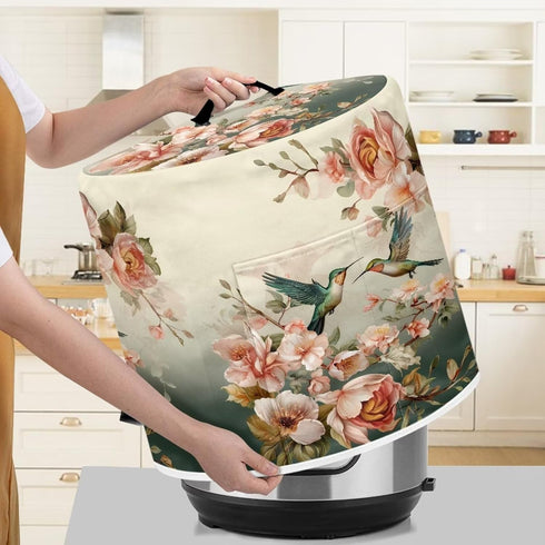 Hummingbird Floral Pressure Cooker Cover with Pocket Kitchen Decoration Electric Pressure Cooker Cover Dustproof Pressure Cooker Cover Rice Cooker...