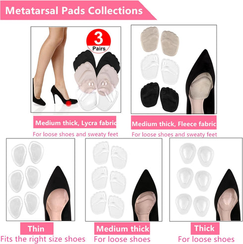 Gel Ball of Foot Cushion, 3 Pairs High Heels Shoes Inserts Forefoot Pads Foot Pain Relief Metatarsal Pads Reusable Ball of Foot Cushion for Women ...