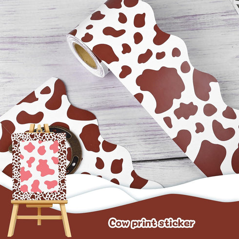 99 Feet Brown Cow Print Bulletin Board Border Trim Bulletin Board Back to School Classroom Chalkboard Decor Teacher Student Use for Classroom Scho...