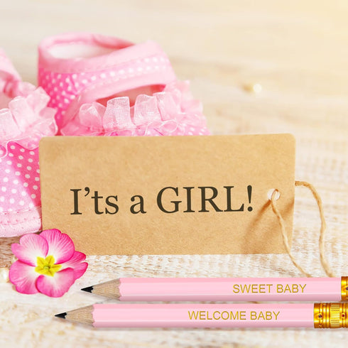 Crtiin 50 Pieces Baby Shower Pencils for Games Golf Half Pencils Mini Pencils for Baby Shower Girl Boy Presharpened Pencils with Erasers for Weddi...