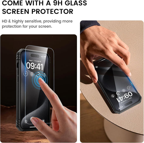 Goton for iPhone 15 Pro Max Case with Screen Protector - Slide Camera Cover Protective Phone Case with Ring Stand, Heavy Duty Shockproof Rugged Bu...
