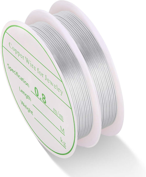 MIKIMIQI 2 Pack Jewelry Wire - 20 Gauge Tarnish Resistant Copper Beading Wire for Jewelry Making, 0.8mm X 3m Each (Silver)...