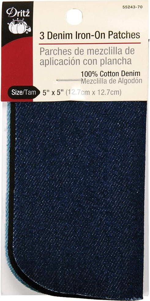 Dritz 55243-70 Patches, Iron-on, Denim, Black, Stone Wash, Dark Blue, 5 x 5-Inch (3-Count)...