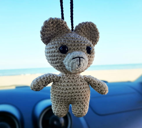 Cute Bear Crochet Handmade, Rearview Mirror Charm, Car Decor Aesthetic Pendant Car Interior Ornament for Gifts....