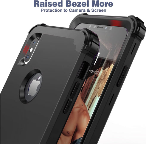 IDweel for iPhone Xs Max Case with Tempered Glass Screen Protector, 3 in 1 Shock Absorption Heavy Duty Protection Hard PC Cover Soft Silicone Bump...