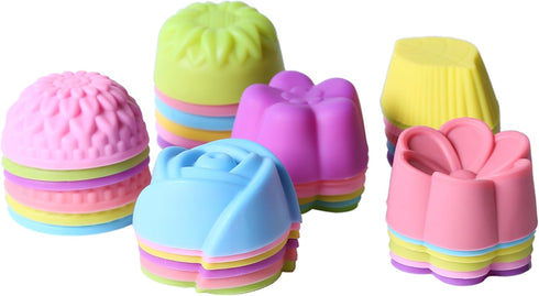 Magik 36 PCS Reusable Non-stick Silicone Mini Baking Muffin Cupcake Chocolate Cups (Assorted Flowers 2)...