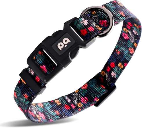 Dog Collar Cute Flower, Reflective Adjustable Basic Collars for Girl Female Small Medium Large Dogs Walking Running(Large,Black)...