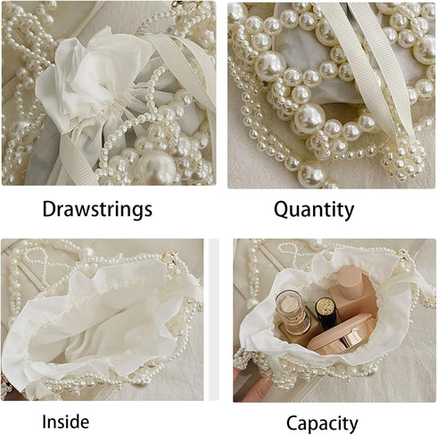 Luxury Pearl Bag Chain Bag Purse Evening Bags, Artificial Pearl Clutch Handmade Bags for Party Wedding Bridal Travel 17...