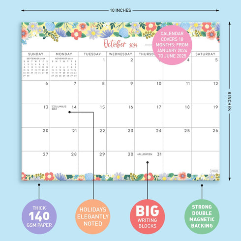 S&O Floral Magnetic Fridge Calendar from January 2024-June 2025 - Tear-Off Refrigerator Calendar to Track Events & Appointments - 18 Month Magneti...