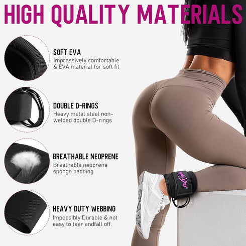 WALITO Gym Ankle Straps for Working Out - Glute Ankle Cuff Kickback Strap, Gym Cable Machine Accessories for Women Glute Leg Extensions, Hip Abduc...