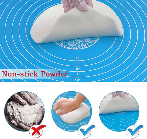 Silicone Baking Mat for Pastry Rolling Dough with Measurements,19.7" x 15.7" BPA Free Non stick and Non Slip Blue Table Sheet Baking Supplies for ...