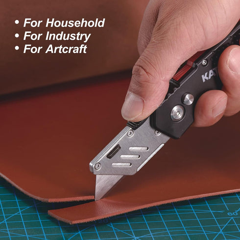 KATA 3-Pack Heavy Duty Box Cutter Folding Utility Knife With Zinc Alloy Body, Quick Change Blades, Lock-Back Design, Extra 12pc Blades For Cartons...