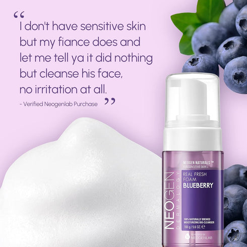 DERMALOGY by NEOGENLAB Real Fresh Foam Cleanser, Blueberry 5.6 Fl Oz (160g) - Hydrating Gentle Cleansing Foam with Real Blueberries, Clean Beauty ...