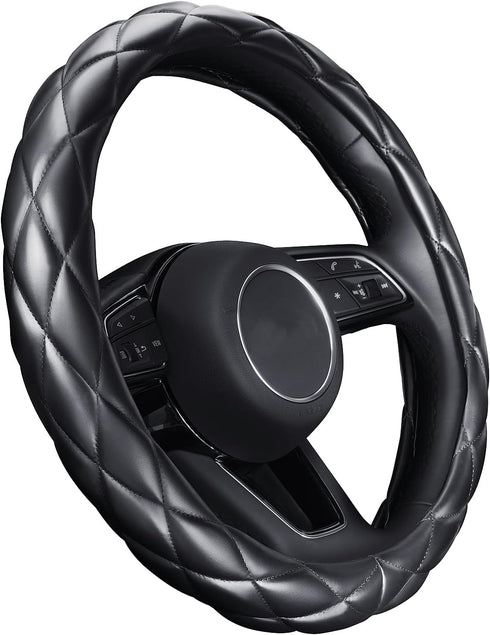 Soft Microfiber Leather Steering Wheel Cover, Universal 15 Inch for Women Girls, Fit Vehicles, Sedans, SUVs, Vans, Trucks - Black...