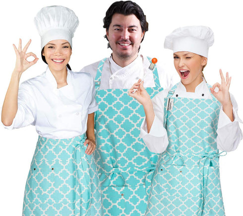 Kitchen Cooking Aprons with 3 Pockets for Men Women - Cotton Adjustable Professional Grade Chef Apron for Kitchen, BBQ & Grill (Light Green)...
