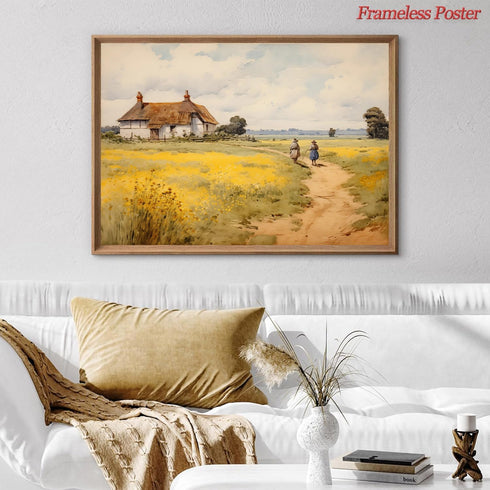 JCSMHVLA Natural Rustic Wall Art Spring Landscape Prints Country Wildflower Landscape Painting Spring Flower Farmhouse Landscape Canvas Wall Art C...
