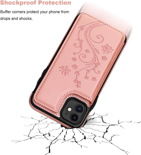 Vaburs Compatible with iPhone 11 Case Wallet with Card Holder, Embossed Butterfly Premium PU Leather Double Magnetic Buttons Flip Shockproof Prote...