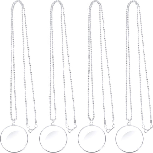 4 Pieces 5.5X Magnifying Glass Necklace Magnifier Necklace Pendant Optical Magnifier with Chain Necklace for Library, Reading, Zooming and Jewelry...