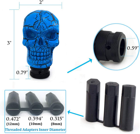 Skull MT Car Stick Shifter Handle, Gear Shift Knob Small Teeth Devil Skeleton Style Fit Most Manual Automatic Transmissions, Blue Pattern...