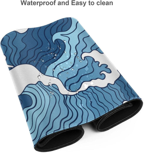 Japanese Blue and White Wave Gaming Mouse Pad XL, Non Slip Rubber Base Mousepad, Stitched Edges Desk Pad, Extended Large Mice Pad,31.5 X 11.8 Inch...