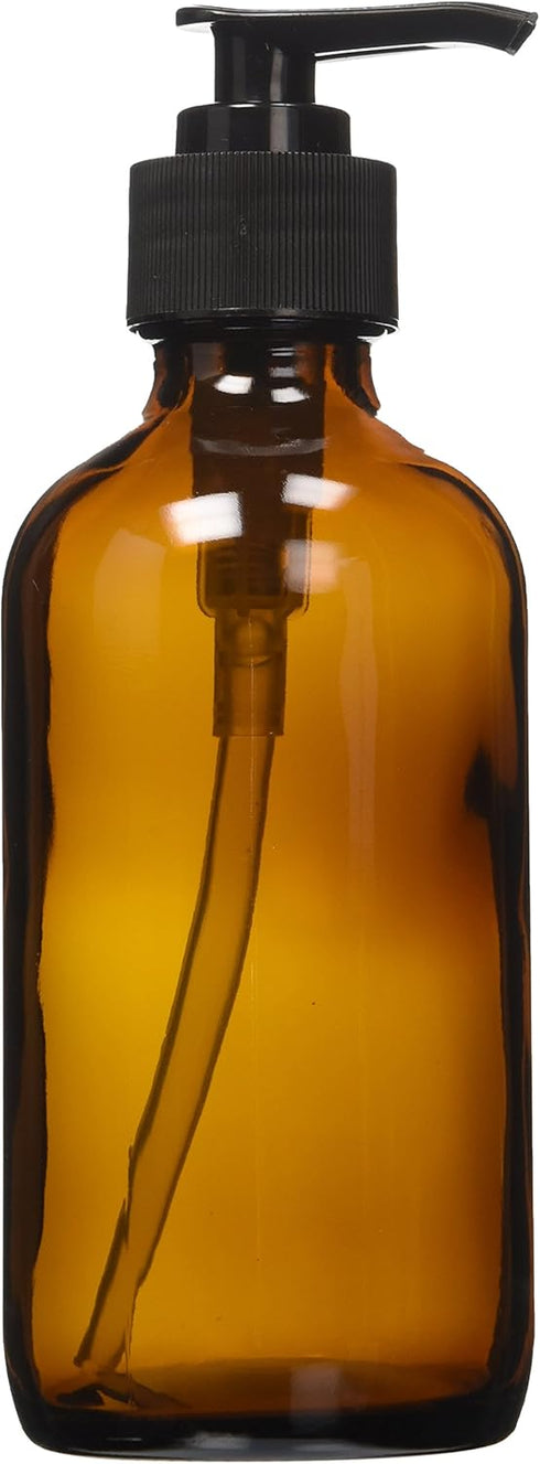 NaRaMax 8 oz Amber Glass Lotion / Soap Dispenser with Black Pump...