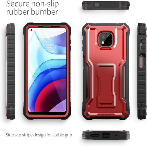 ExoGuard for Moto G Power 2021 Case, Rubber Shockproof Full-Body Cover Case Built-in Screen Protector and Kickstand (Red)...
