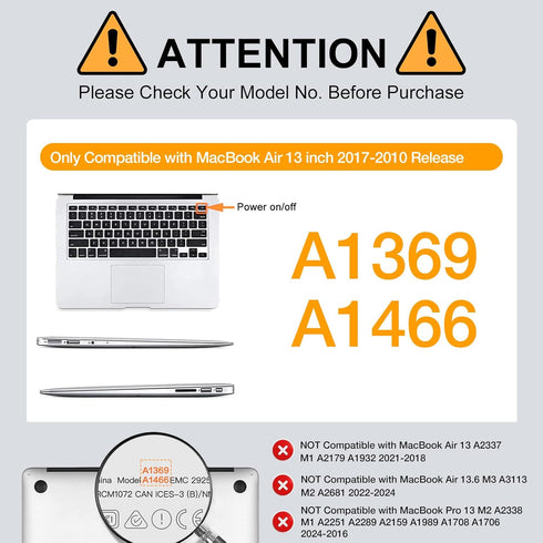 MOSISO Compatible with MacBook Air 13 inch Case (Models: A1369 & A1466, Older Version 2010-2017 Release), Protective Plastic Hard Shell Case & Key...