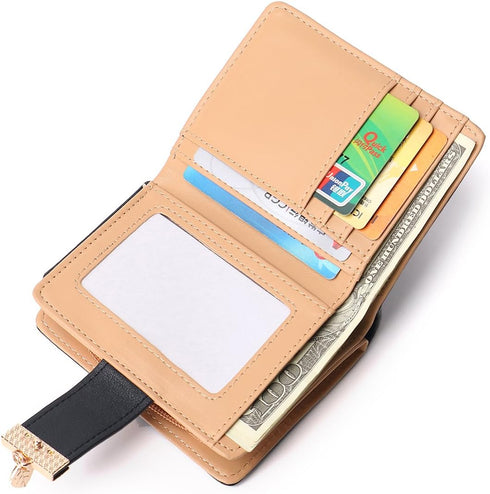 Women's Long short Leather Money Clip Card Case Holder Purse Zipper Buckle Elegant Clutch Wallet?pair? (Black)...