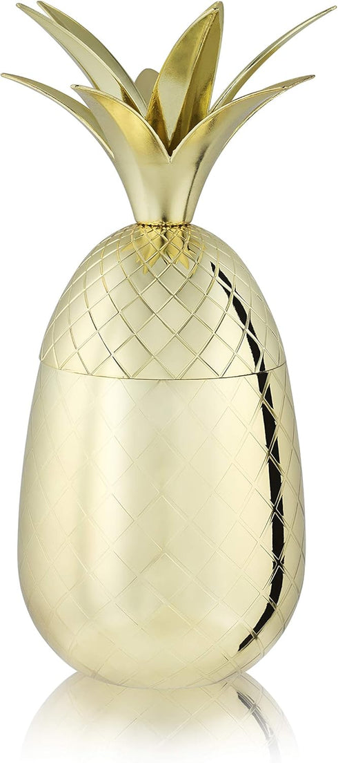 Viski Gold Pineapple Tumbler with Lid for Mai Tais, Tiki Drinks, and Craft Cocktails, Tumbler Cup, Stainless Steel with Gold Plating, 16 Oz Set of...
