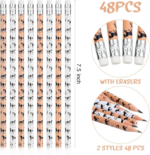 Horse Pencils Kids Pencils with Erasers School Wood Pencil Novelty Pencils for Horse Racing Party Favors Teacher Student Reward(48 Pieces)...