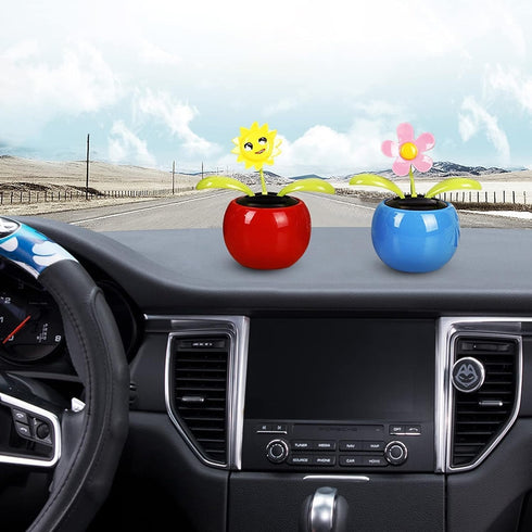 Red Seven-Starred Ladybug Solar Dancing Car Dashboard Decorations, Funny Solar Powered Dancing Flower Pot Car Ornaments Flower Swinging Toy for Ca...