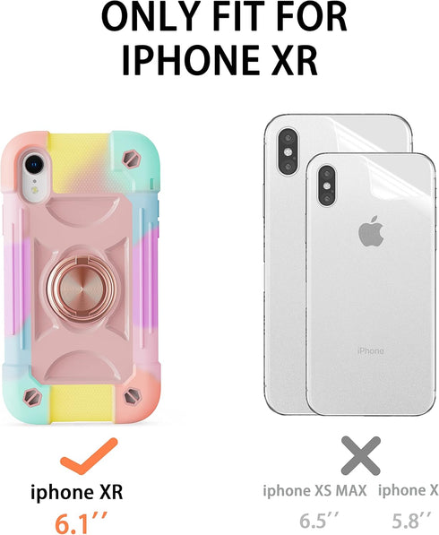 for iPhone XR Case 6.1 Inch with Ring Stand, with 2 Pack Glass Screen Protector,Heavy-Duty Shockproof Rugged Military Grade Cover with Magnetic Ca...