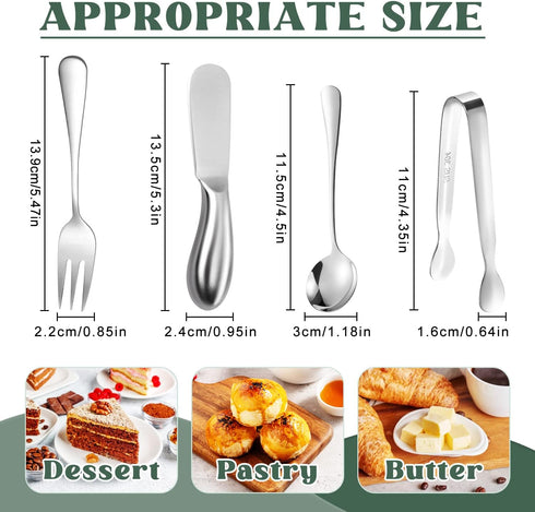 Cheese Butter Spreader Knives Set 16 Pieces Stainless Steel Multipurpose Butter Knives Cheese Slicer Mini Serving Tongs Forks and Spoons for Butte...