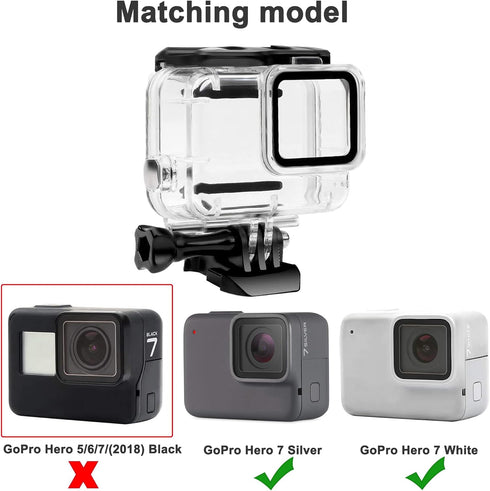 FitStill Waterproof Housing Case Only for Go Pro Hero 7 White & Silver, Protective 45m Underwater Dive Case Shell with Bracket Accessories for Go ...