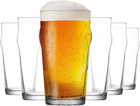 LAV Pint Beer Glasses Set of 6 x 19 oz - Traditional British Pub Pint Glasses - Large Craft Clear Beer, Iced Latte Glasses - Easy Stacking & Lead-...