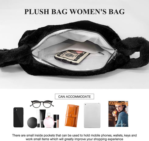 Fuzzy Tote Bag Y2K Fluffy Shoulder Bag Women Furry Purse Large Cute Plush Bag Ladies Faux Fur Bag for Autumn and Winter...