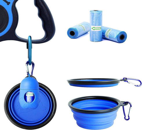PETIMP Retractable Dog Leash Lightweight 16FT Leash Claw Print, with Folding Bowl,Dispenser,Rubbish Bags, for Small Medium Dogs(Blue)...