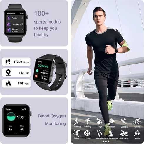 IOWODO Smart Watch for Men Women - 1.85''HD Screen with Make and Answer Calls, with AI Voice Assistant, SpO2/Heart Rate/Sleep Monitor, 100+ Sports...