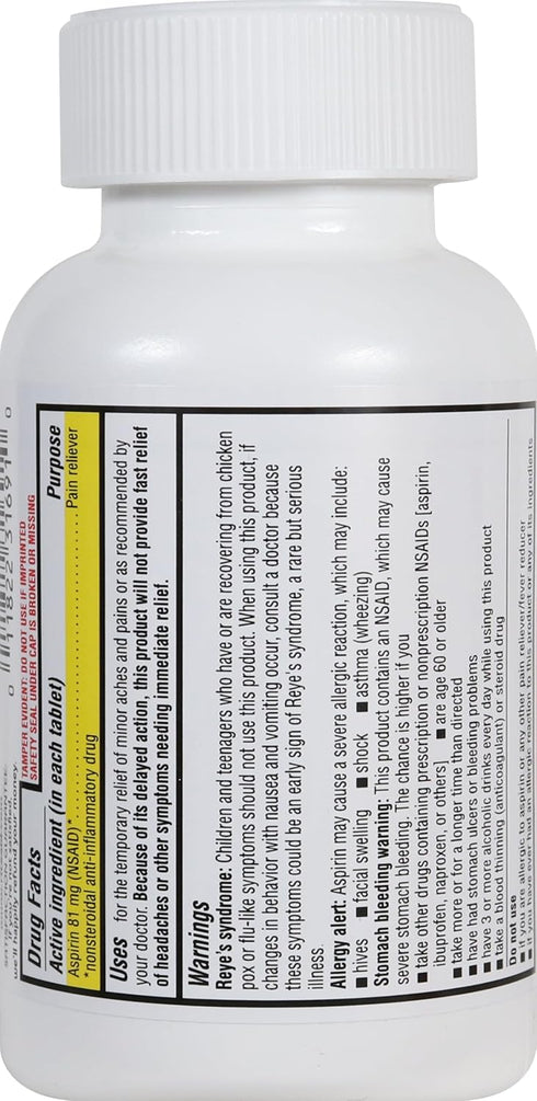 Rite Aid Aspirin Enteric Tablets - 81 mg Aspirin - 500 Count - Low-Dose for Headache Relief - Safety Coated - Aspirin Regimen - Migraine Medicine ...