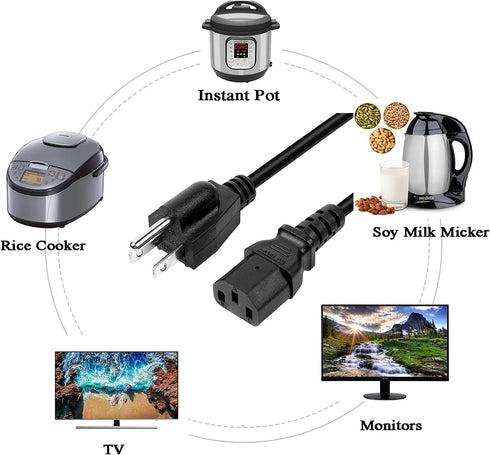 Power Cord Cable Compatible for Instant Pot, Electric Pressure Cooker, Power Quick Pot, Rice Cooker, Soy Milk Maker, Microwaves, Coffee Pot and Mo...
